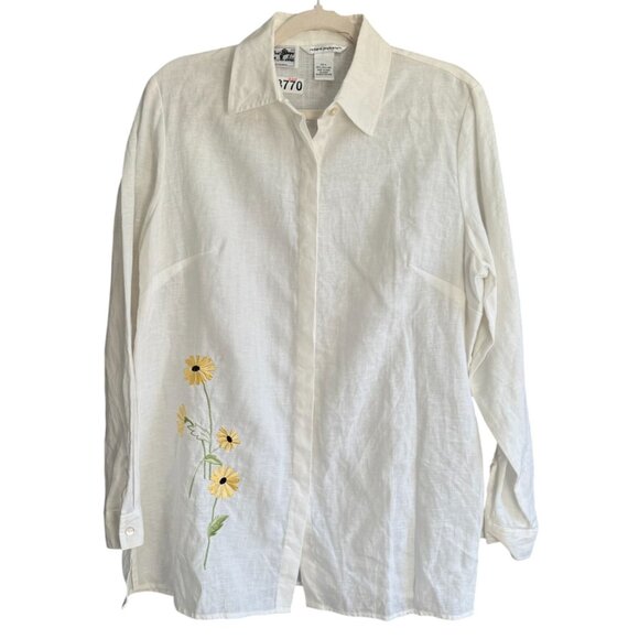 Richard Malcolm 100% Irish Linen Embroidered Button Down Shirt Tunic Top XL - Picture 1 of 8